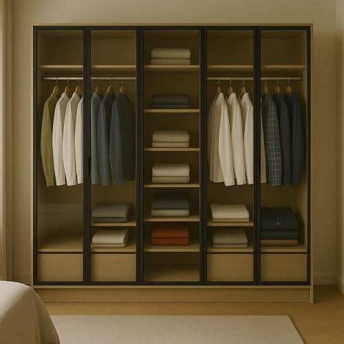 Glass wardrobe with 5 doors | Spanish chipboard wo...