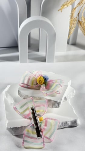 توكات شيفون مقلم ازرق ووردي وابيض