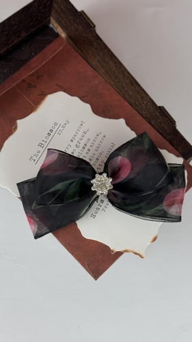 توكة شيفون اسود مشجر برسومات ورود