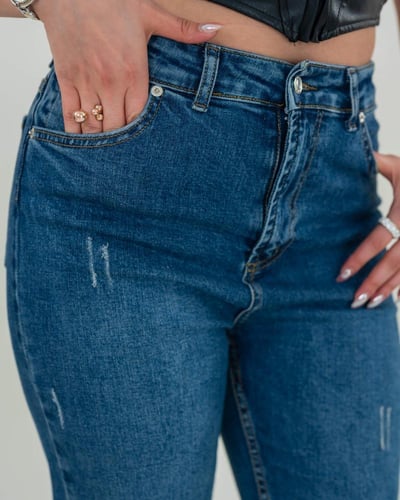 جينز سكيني مام مقاس كبير مهدب الأطراف أزرق