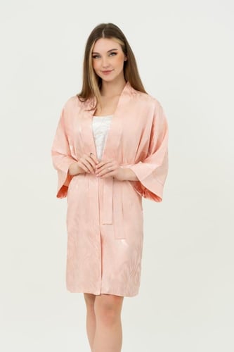 قميص نوم ستان مشجر مع روب – مشمشي