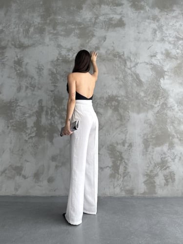 بنطلون نسائي خصر عالي أبيض