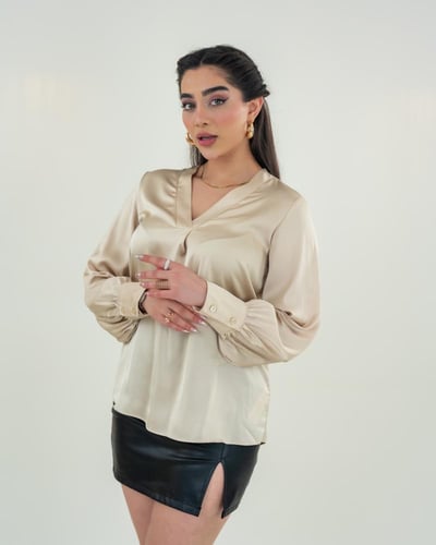 قميص ستان كلاسيك بياقة V نسائي