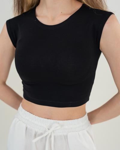 بلوزة قصيرة قطنية نسائية بأكتاف عريضة