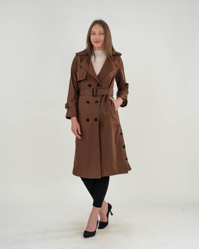 معطف نسائي طويل مقاوم للماء مع حزام