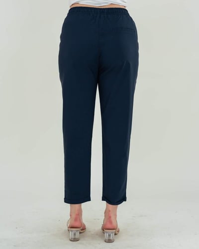 بنطلون نسائي مقاس كبير برباط على الخصر – كحلي أنيق