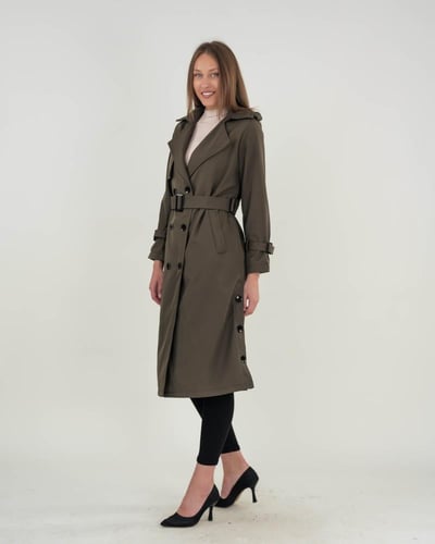 معطف نسائي طويل مقاوم للماء مع حزام