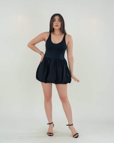 فستان قصير بدون اكمام - لون اسود