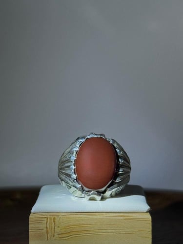 عقيق كبدي يماني فاخر – فضة عيار 950