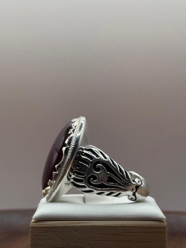 عقيق كرزي يماني فاخر – فضة عيار 950