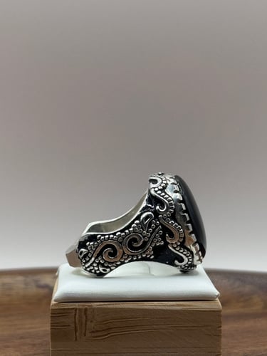 عقيق جزع يماني فاخر – فضة عيار 950