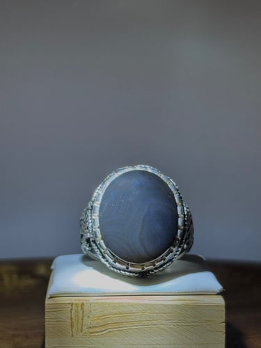 عقيق جزع يماني فاخر – فضة عيار 950