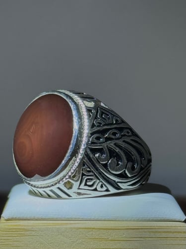 عقيق كبدي يماني فاخر – فضة عيار 950