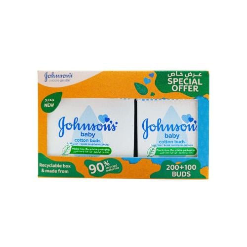 جونسون بيبي اعواد أذن قطنية 200 حبة + 100 حبة