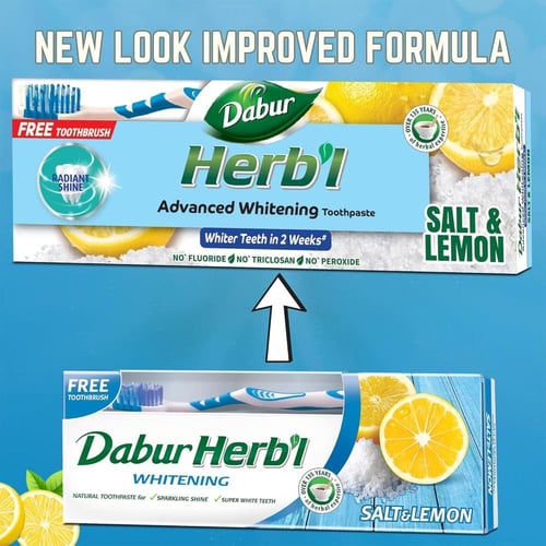 دابر معجون أسنان الأعشاب بالملح والليمون مع فرشاة...