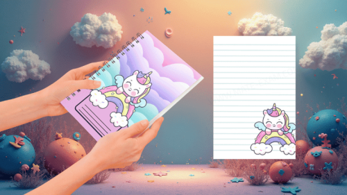 غلاف دفتر للبنات بتصميم يونيكورن