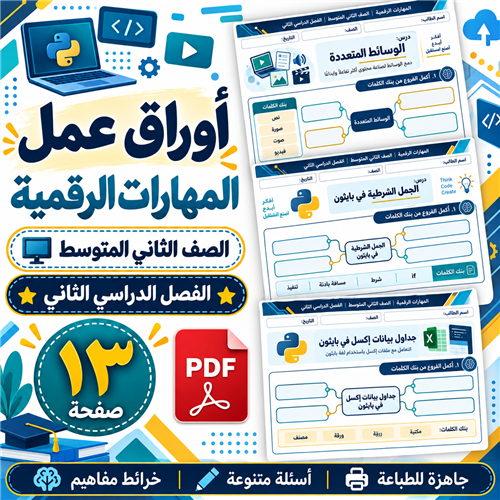 أوراق عمل المهارات الرقمية الصف الثاني المتوسط ف2