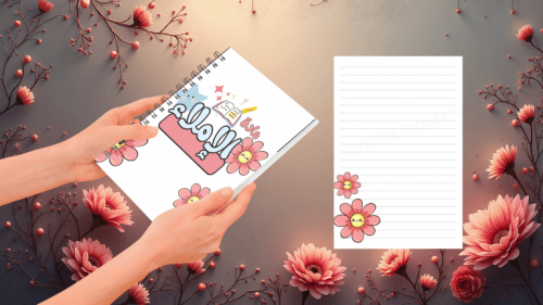 غلاف دفتر إملاء بتصميم زهور