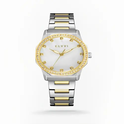 ساعة نسائية من إلڤي بلون فضي وذهبي