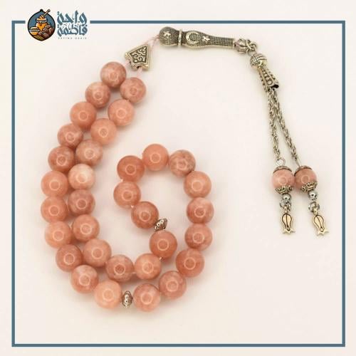 سبحة حجر طبيعي وردي