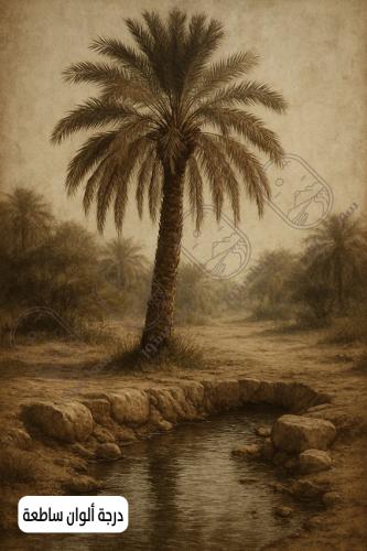 A artistic painting of a palm tree in the desert