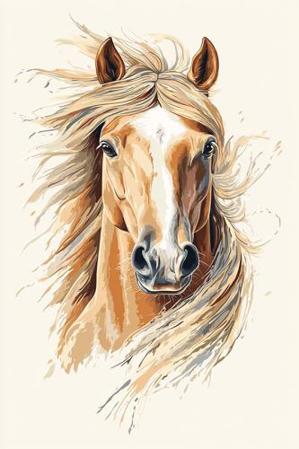 A artistic painting of a horse's face with delicate details