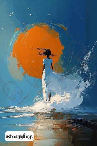 A artistic painting of a girl in front of the moon in an abstract style