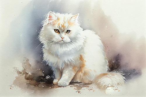 لوحة جدارية قطة بيضاء بتصميم هادئ