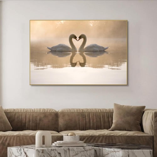 لوحة جدارية بجعتين رومانسية للديكور
