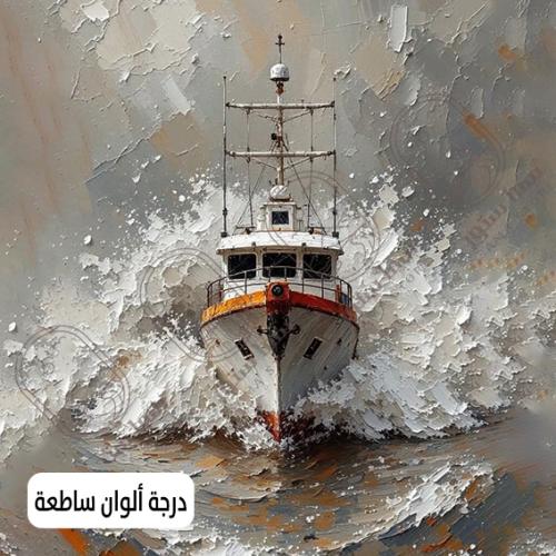 Oil painting of a ship in the middle of the waves