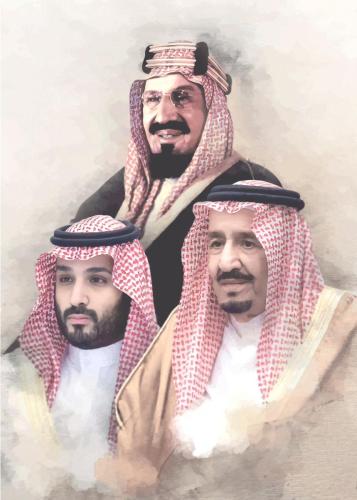 A picture gathering the Custodian of the Two Holy Mosques King Abdulaziz Al Saud with the King Salman bin Abdulaziz with the Crown...