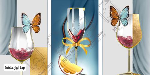 Artistic painting of glasses with butterflies - three pieces