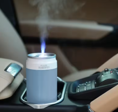 مرطب هواء إبداعي على شكل علبة للمنزل والسيارة USB كهربائي صغير بالموجات فوق الصوتية كتم ضباب صانع مع مصباح LED ملون 260 مللي