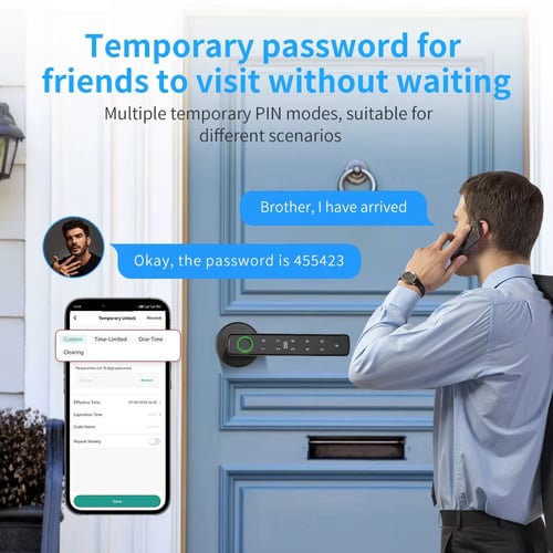 قفل باب ذكي Tuya 5 في 1 ببصمة وكلمة مرور