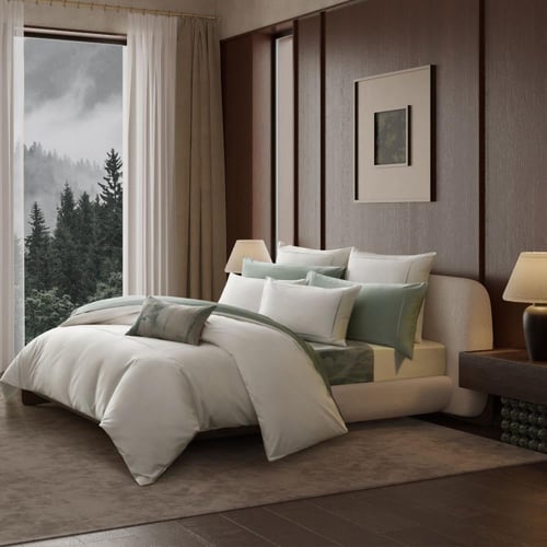 هيلتون طقم مفروشات أبيض سادة 100% قطن 600 غرزة