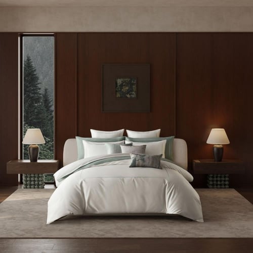 هيلتون طقم مفروشات أبيض سادة 100% قطن 600 غرزة