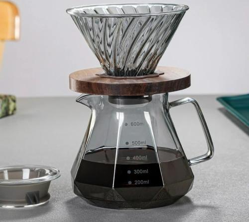 خادم قهوة زجاجي ماسي أنيق مع غطاء وفلتر