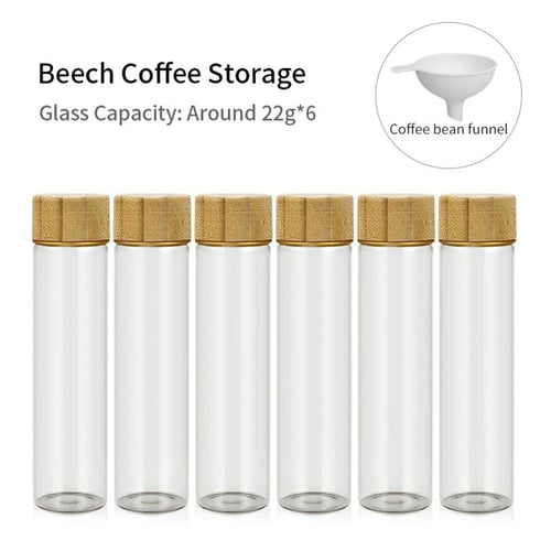 أنبوب تخزين قهوة زجاجي بغطاء خشب الجوز