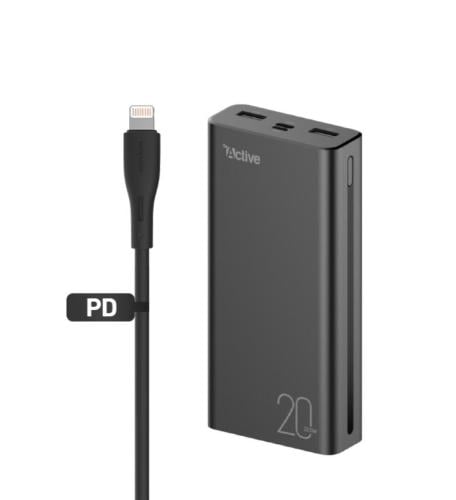 شاحن متنقل اكتيف اطلس20 - 20,000mAh + كيبل ايفون T...
