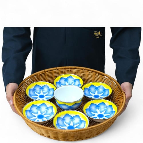 صحن فطور الخوص غضار أزرق للتقديم