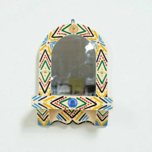 رف مراية خشبي تراثي بيج