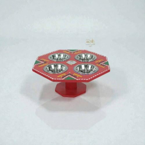 طقم مكسرات خشبي تراثي سداسي أحمر