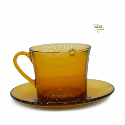 طقم كوب بيد مع الصحن عسلي فرنسي