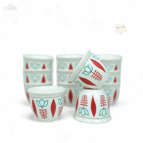 فنجان قهوة نقشة كويتي أحمر