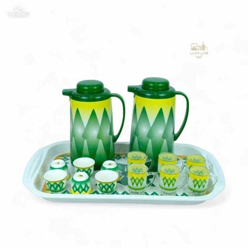 طقم ضيافة شاي و قهوة نقشة الغضار الأخضر