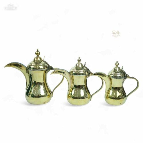 طقم دلة بغدادية نحاس ذهبي حبش