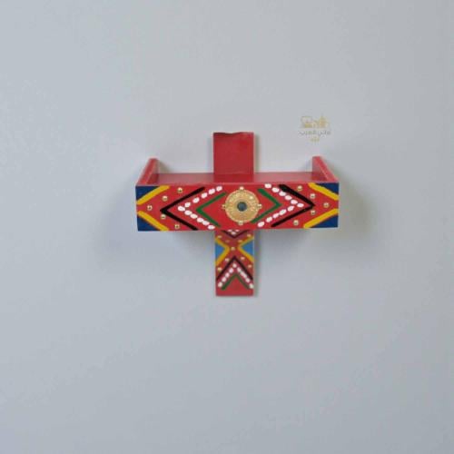 رف خشبي تراثي 30 سم أحمر