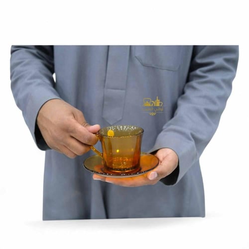طقم كوب بيد مع الصحن عسلي فرنسي
