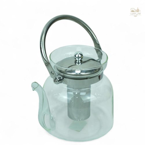 ابريق قزاز شفاف يد استيل فضي