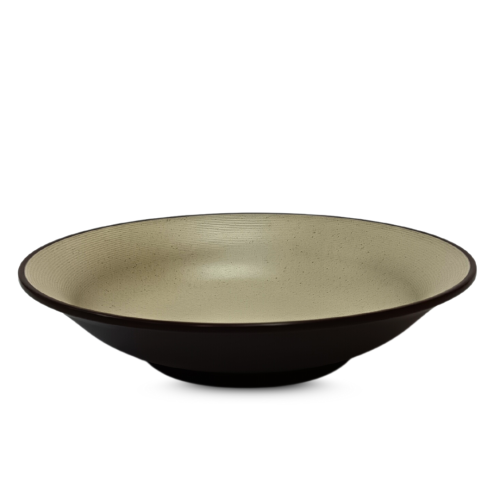 Beige round melamine serving dish, 22 cm size